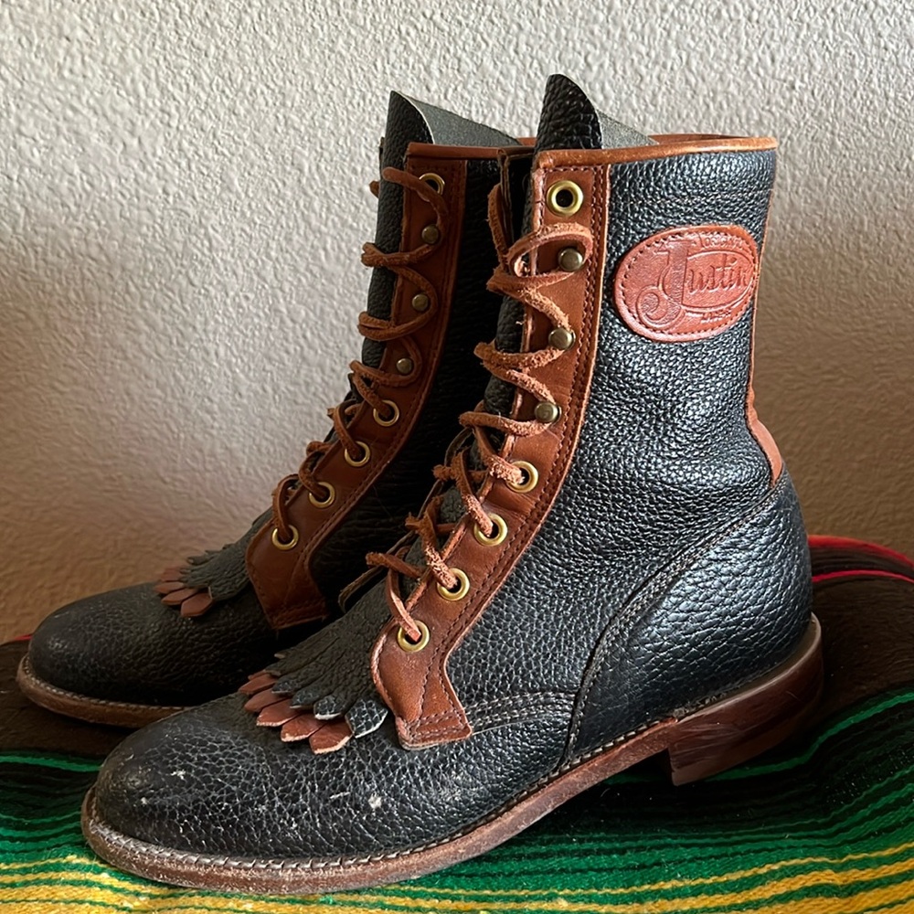 Justin Two Tone Kiltie Lace Up Boots